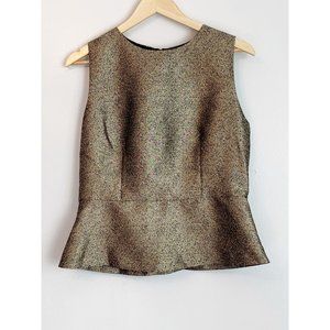 FOSSIL Camille Shirt Metallic Gold Sparkle Peplum Top Blouse Size 10 Holiday